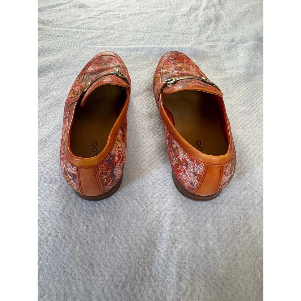 Aldo Mens Floral Bit Loafers Orange Red Multi Color Tapestry Dress Shoes 10.5